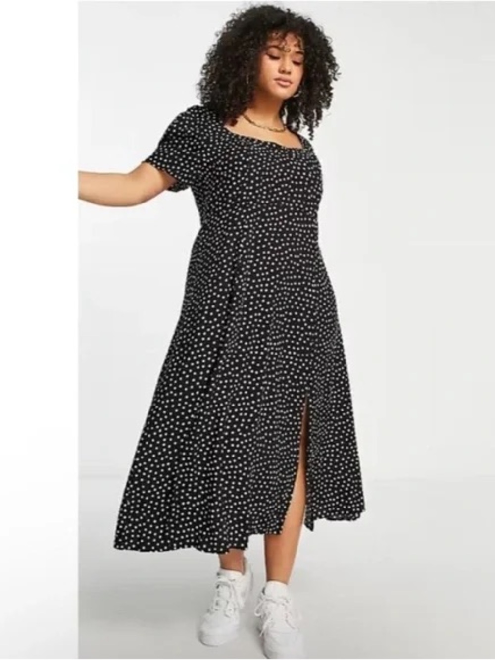 ASOS Curve Black & White Polka Dot Puff Sleeve Midi Dress